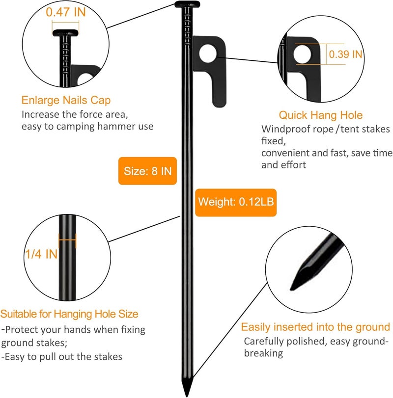 RIY Tent Stakes Heavy Duty 8 inch Metal Tent Pegs for Camping Steel Tent Stakes Inflexible and Unbreakable-16 PCS - Image 3